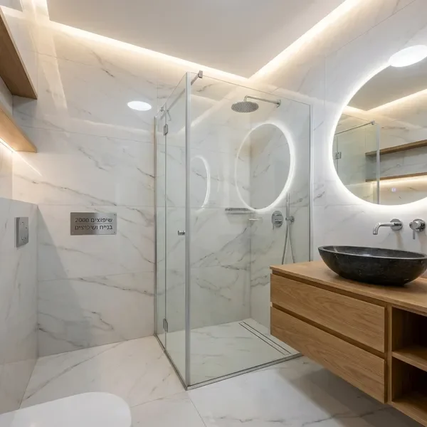 חדר אמבטיה מודרני לאחר שיפוץ מקצועי